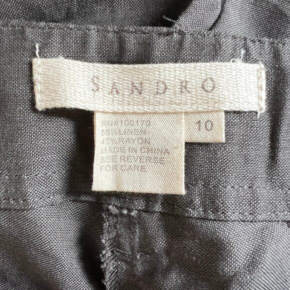 Sandro Paris Belted Linen Blend Capri Pants Wide Leg Taupe Brown Women Size 10 - Picture 3 of 5